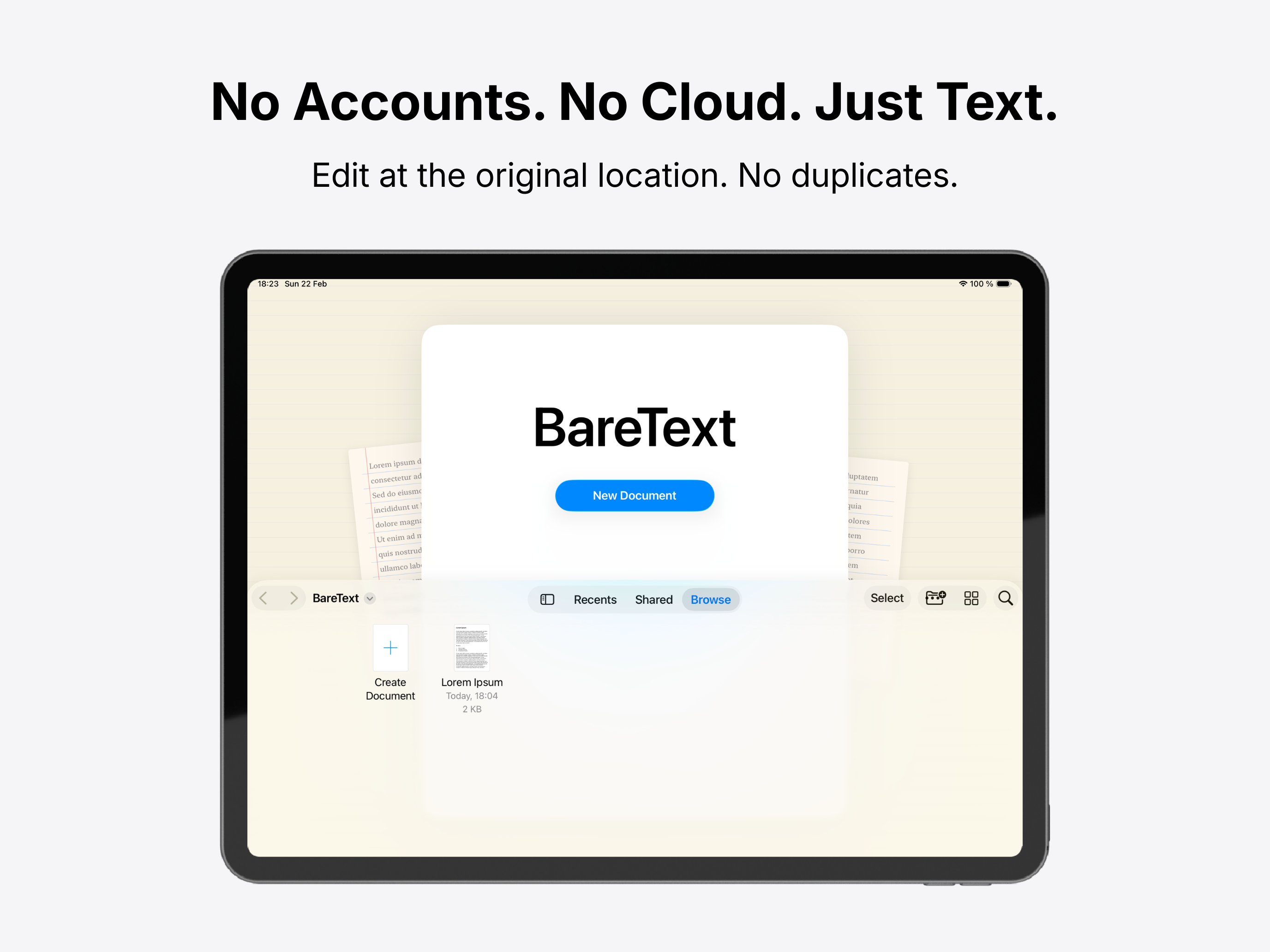 BareText Screenshot – Home Screen